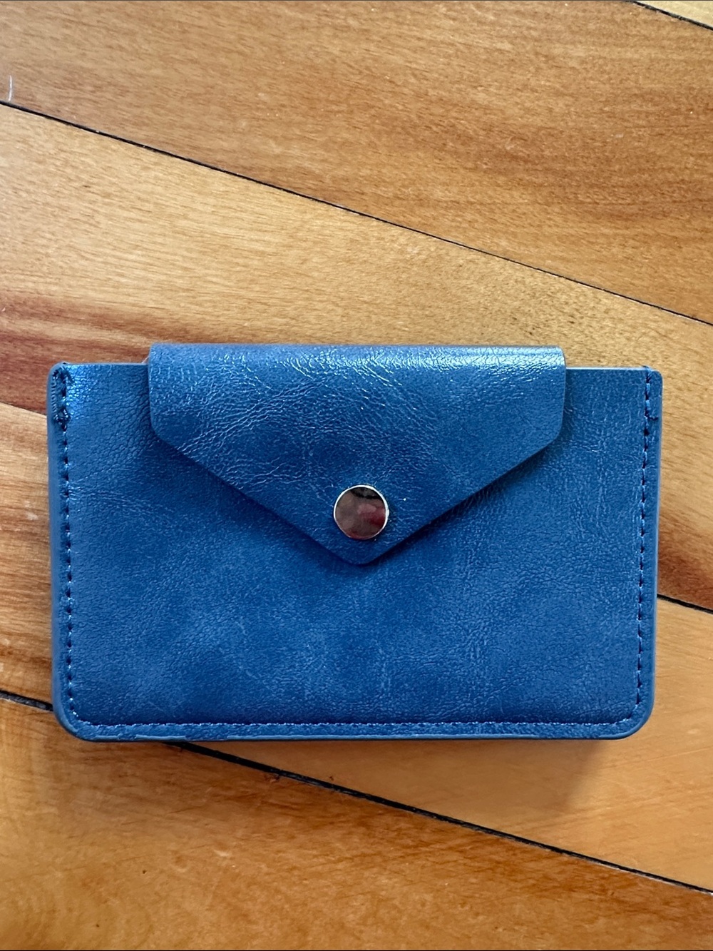 Blue Vegan Leather Card Wallet with Snap Closure